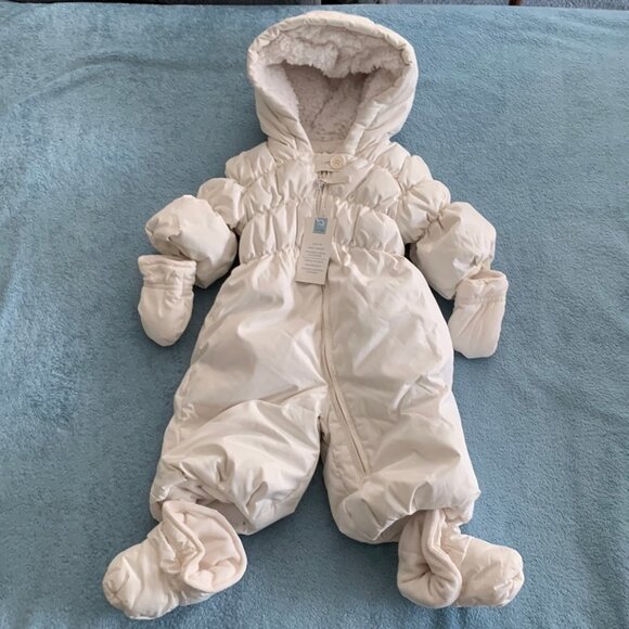 GAP Baby Gap Warmest Puffer Snow Suit/ Snowsuit in Ivory Frost 0-6 mo NWT - Picture 1 of 13